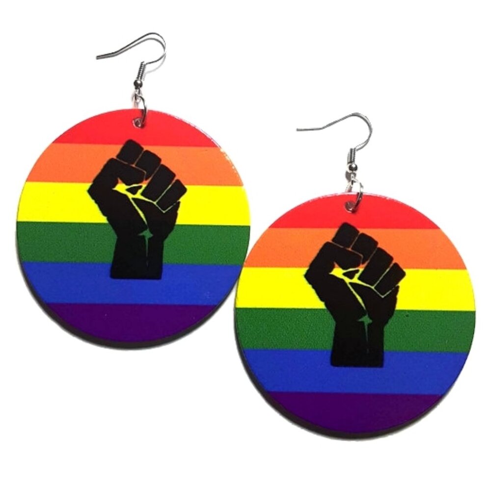 Equality Power Fist Medium Statement Dangle Wood Earrings